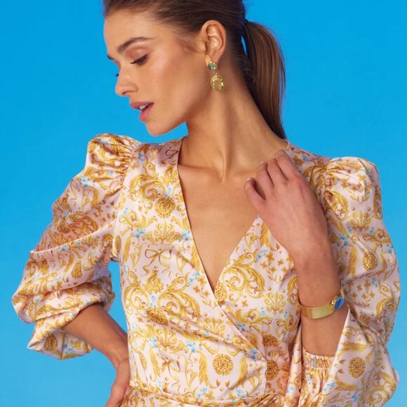 NICoBLU~new ~Cressida Short Wrap Dress ~Blush Pink French Regency Ribbons size 6 - Picture 3 of 16